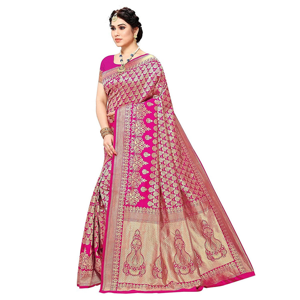Vamika Pink Banarasi Jacquard Weaving Saree | Grocsy
