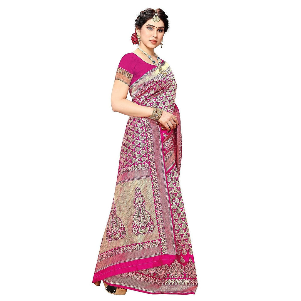 Vamika Pink Banarasi Jacquard Weaving Saree | Grocsy