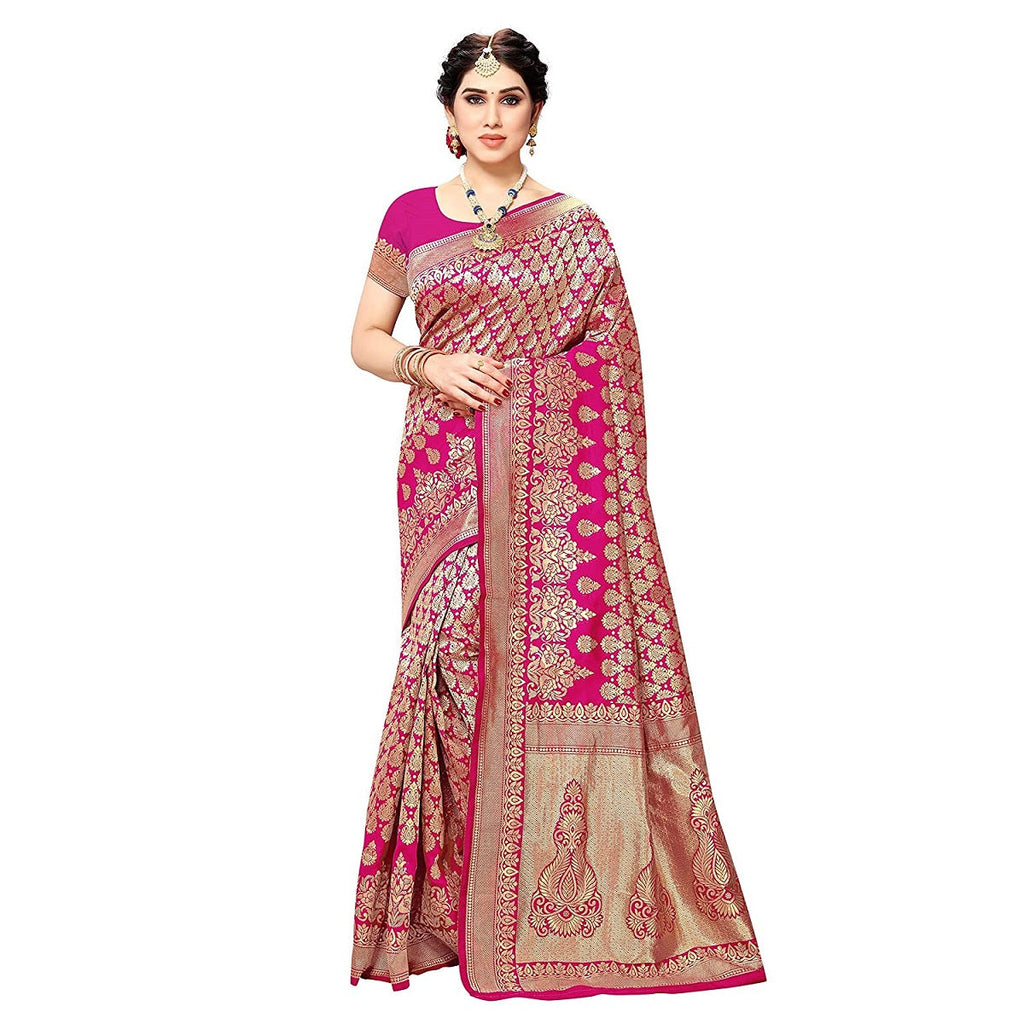 Vamika Pink Banarasi Jacquard Weaving Saree | Grocsy