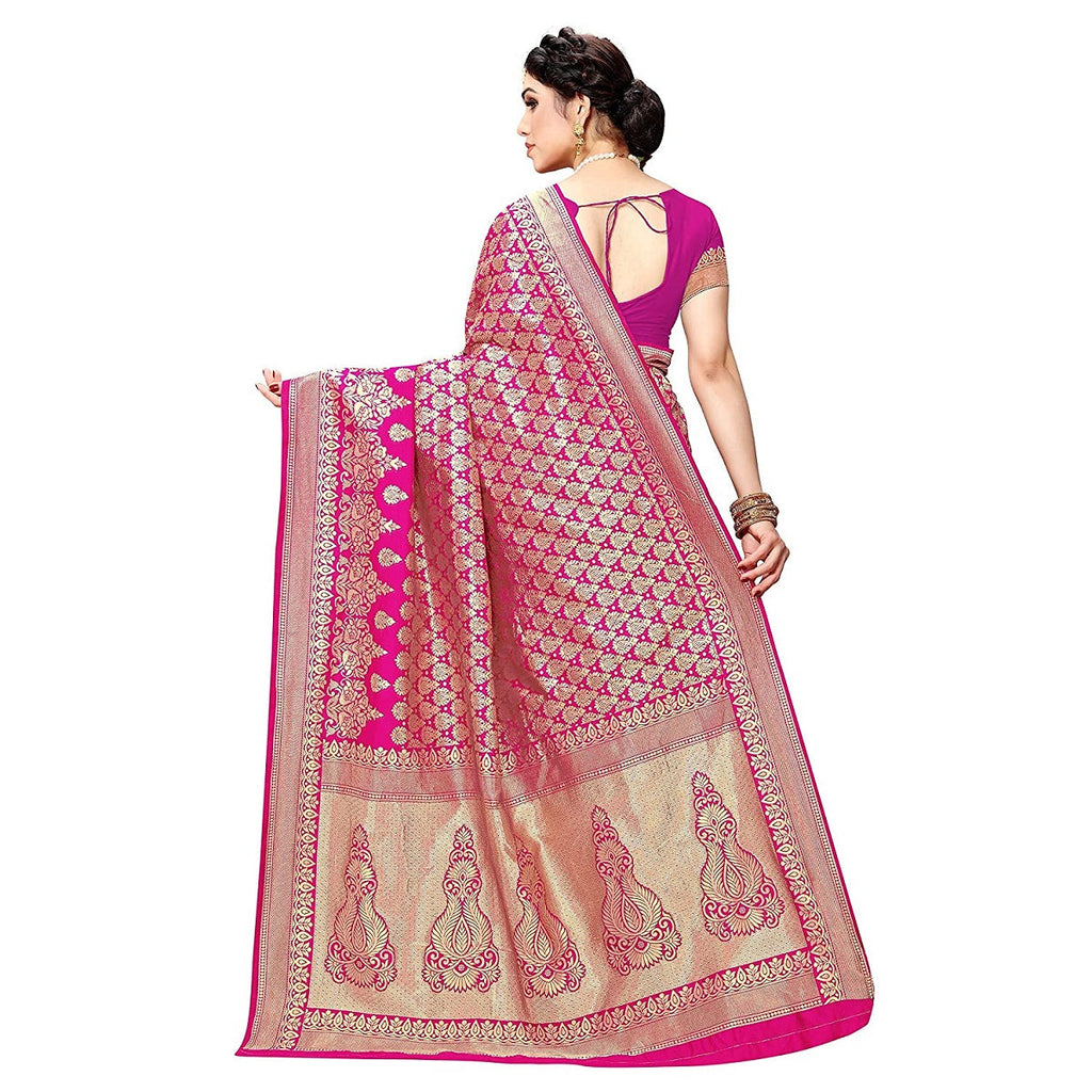 Vamika Pink Banarasi Jacquard Weaving Saree | Grocsy
