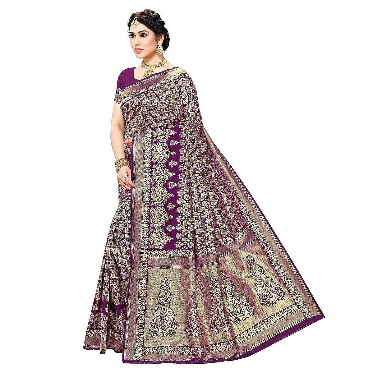 Vamika Purple Banarasi Jacquard Weaving Saree | Grocsy