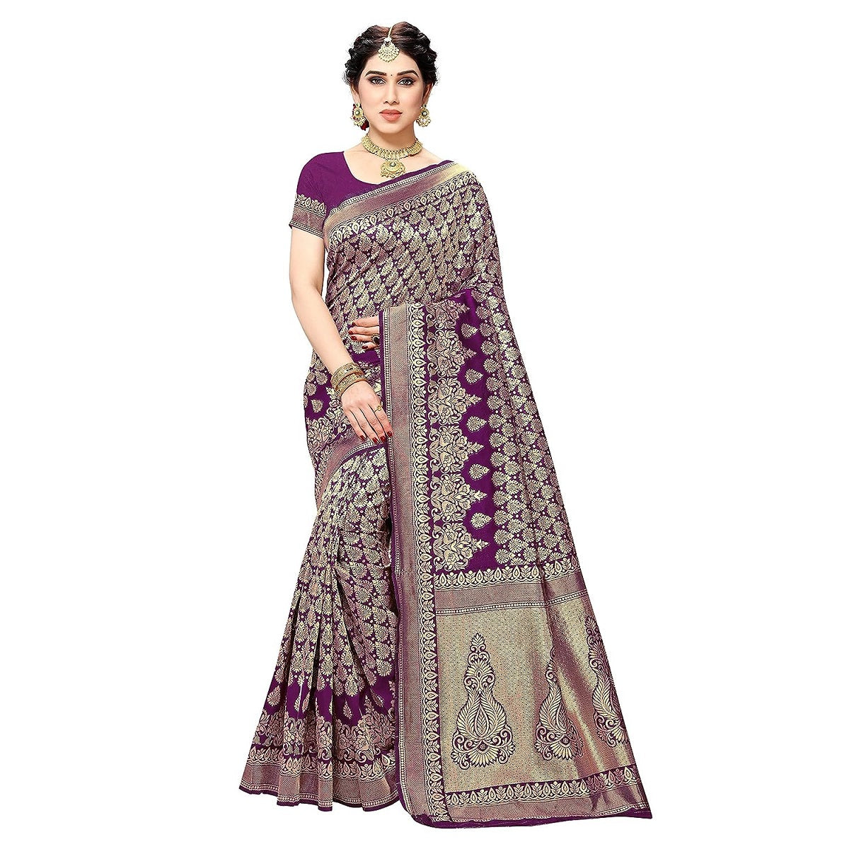 Vamika Purple Banarasi Jacquard Weaving Saree | Grocsy