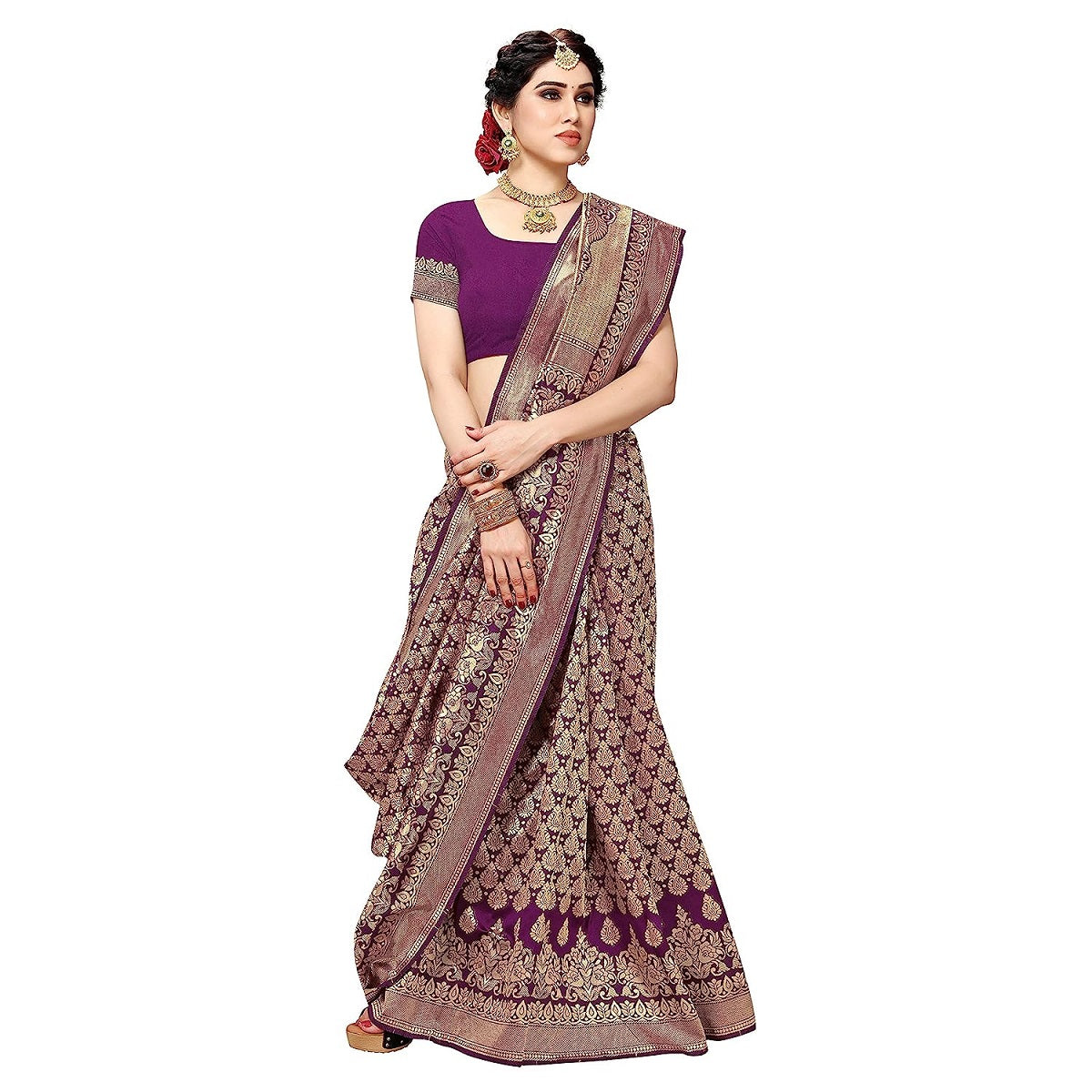 Vamika Purple Banarasi Jacquard Weaving Saree | Grocsy