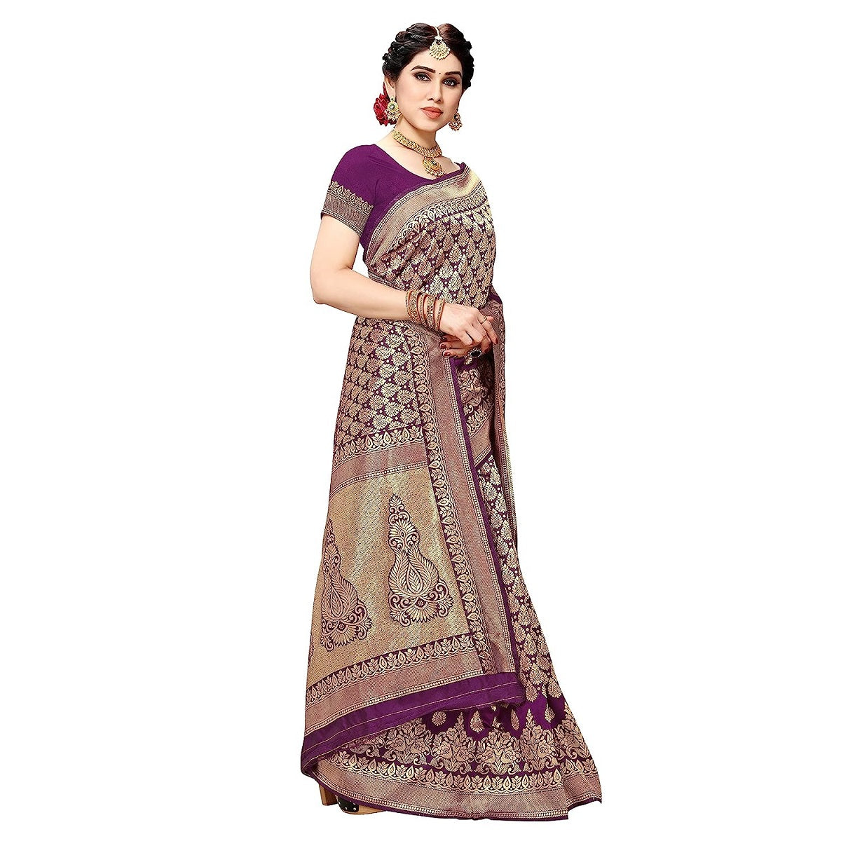 Vamika Purple Banarasi Jacquard Weaving Saree | Grocsy