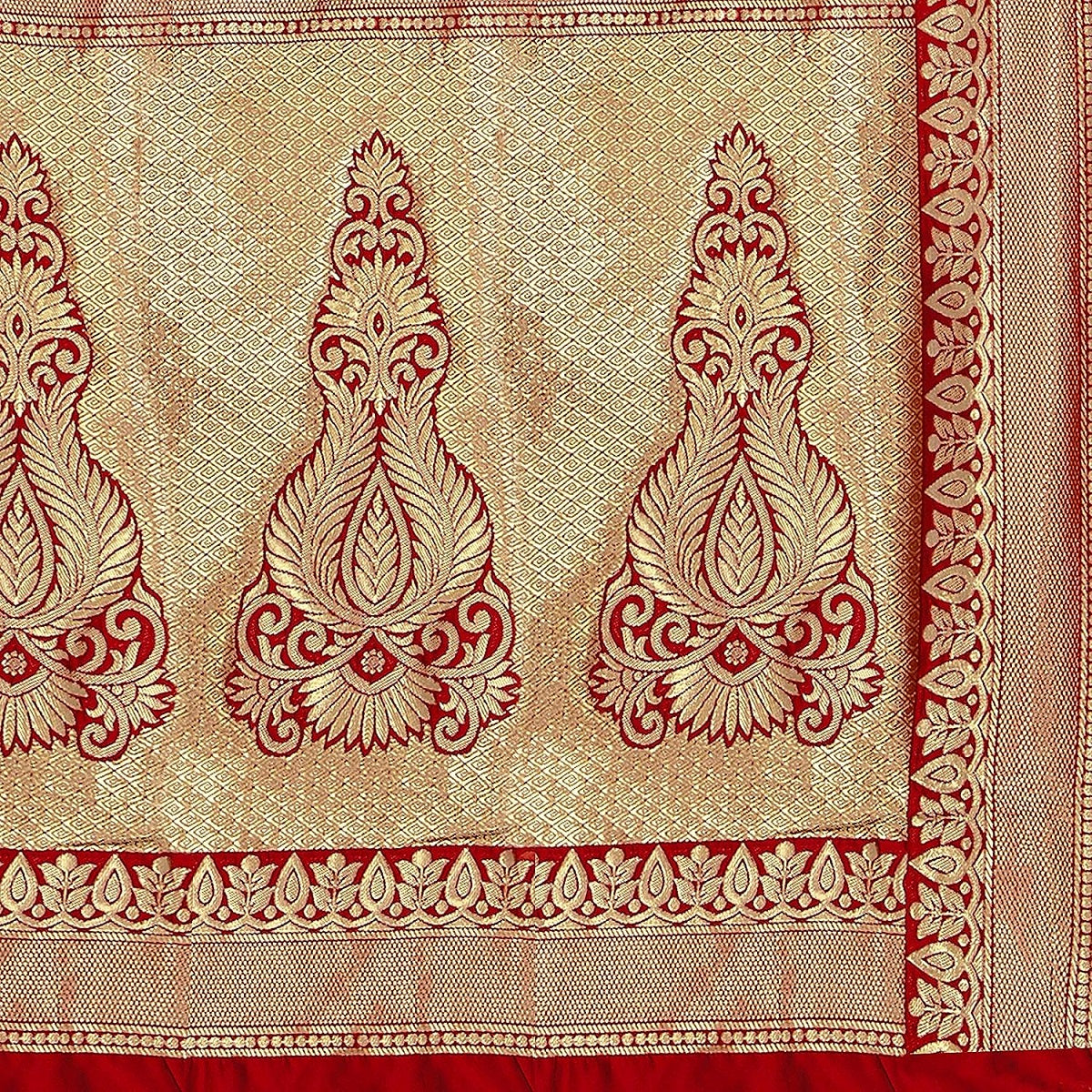 Vamika Red Banarasi Jacquard Weaving Saree | Grocsy
