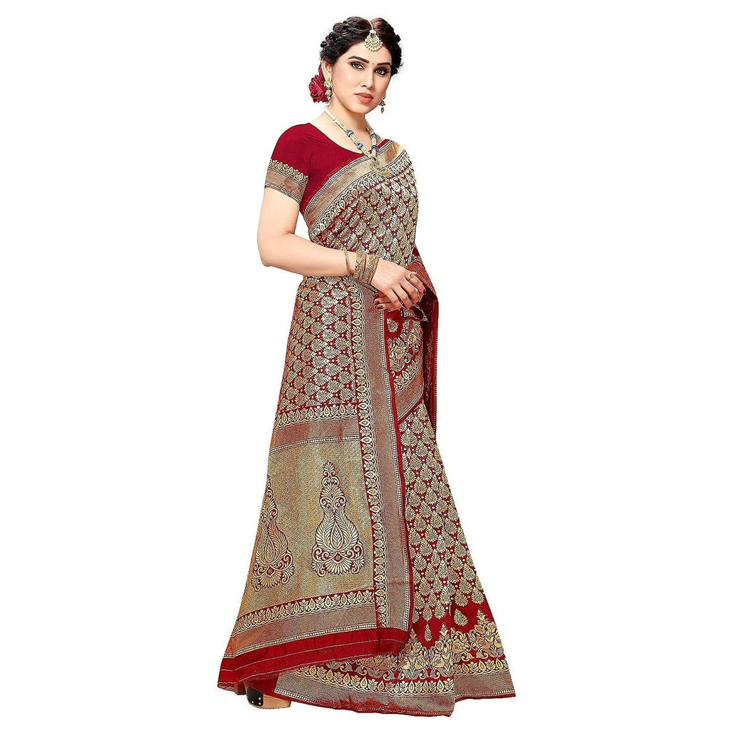 Vamika Red Banarasi Jacquard Weaving Saree | Grocsy