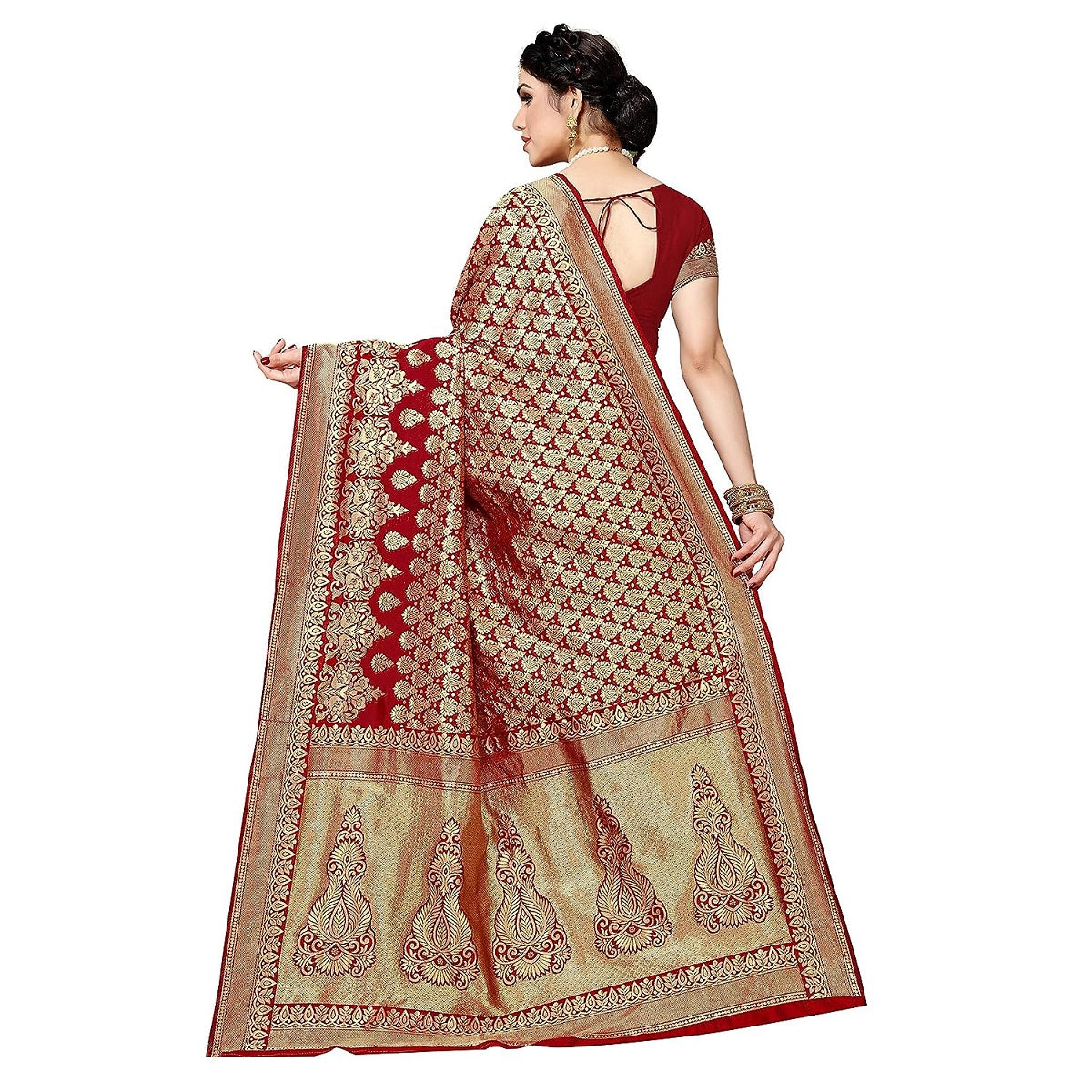 Vamika Red Banarasi Jacquard Weaving Saree | Grocsy