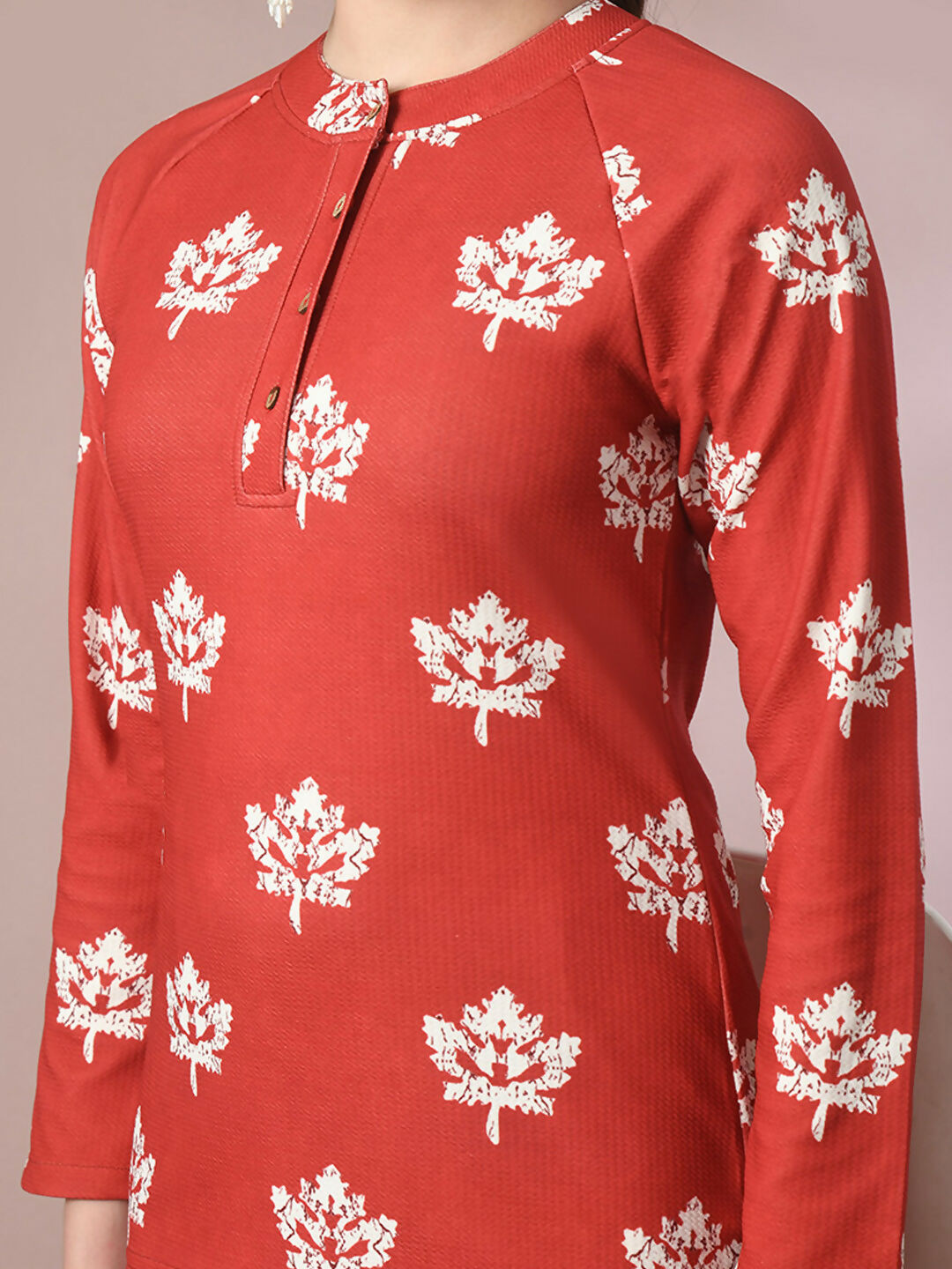 Myshka Women's Rust Printed Round Neck Party Top With Skirt Co-ord set | Grocsy