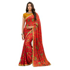 Vamika Orange Cadbury Chiffon Georgette Saree Saree | Grocsy