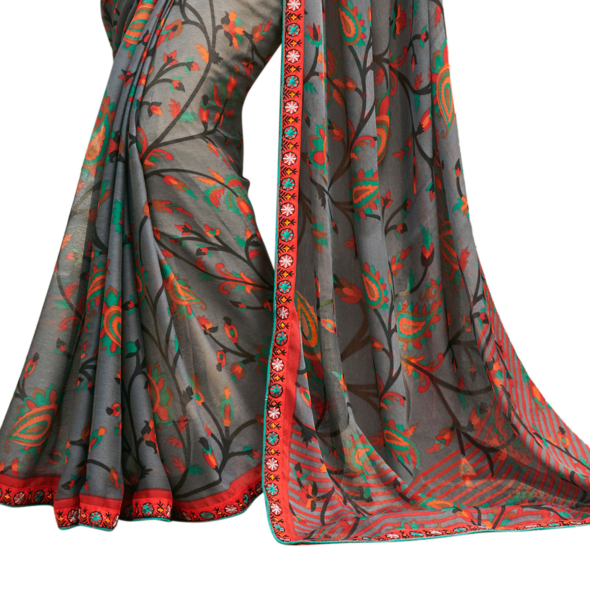 Vamika Grey Cadbury Chiffon Georgette Saree Saree | Grocsy