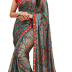 Vamika Grey Cadbury Chiffon Georgette Saree Saree | Grocsy