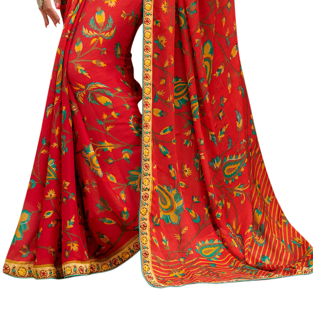 Vamika Orange Cadbury Chiffon Georgette Saree Saree | Grocsy