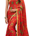 Vamika Orange Cadbury Chiffon Georgette Saree Saree | Grocsy