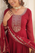 Evanik Red Faux Blooming Gown with Dupatta With Attractive Embroidered Sequins work | Grocsy