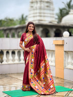Mameraa Sarees Coffee Faux Banarasi Silk Saree With Paithani Rich Weaved Pallu And Blouse-Maroon | Grocsy