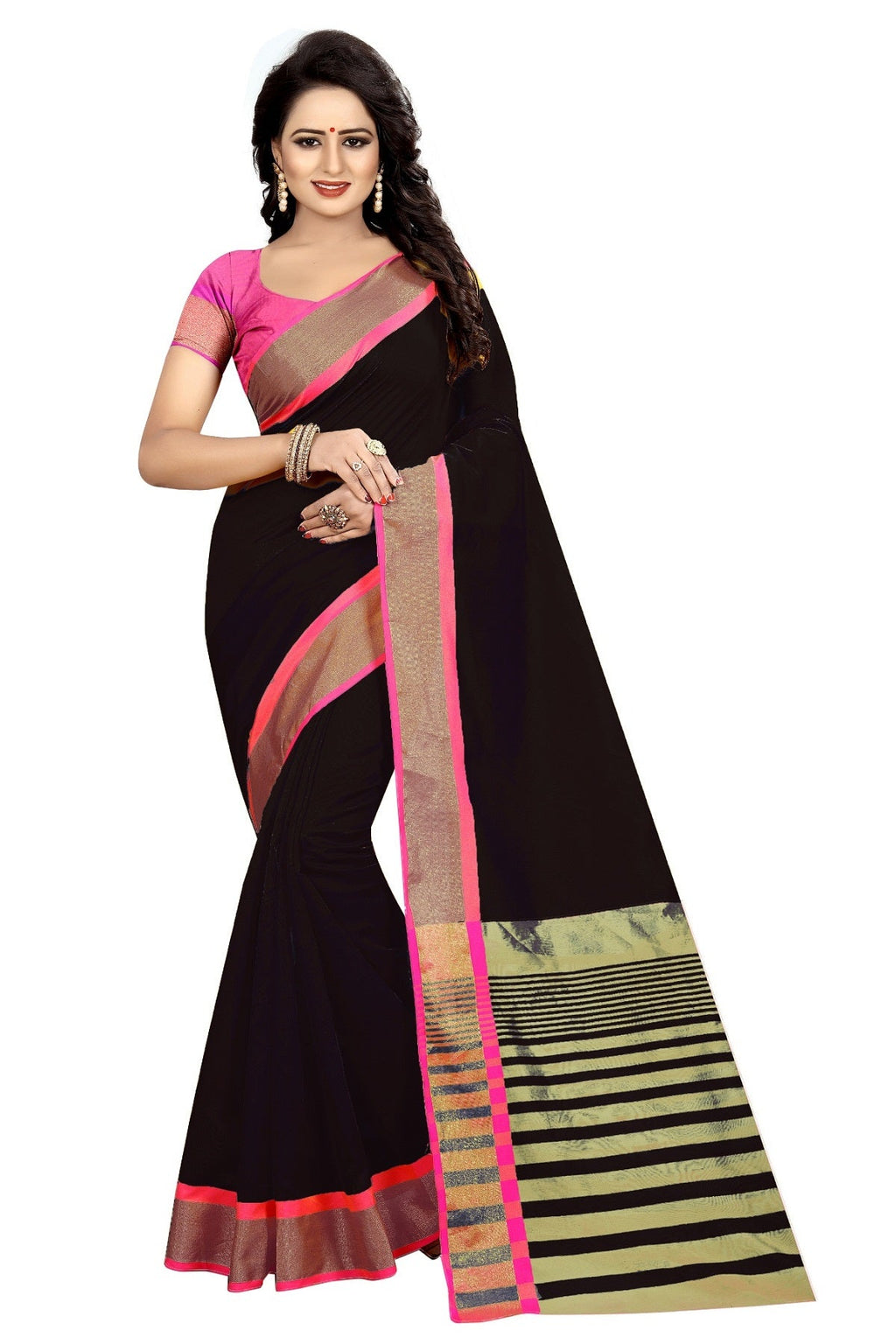 Vamika Black Cotton Silk Weaving Saree | Grocsy