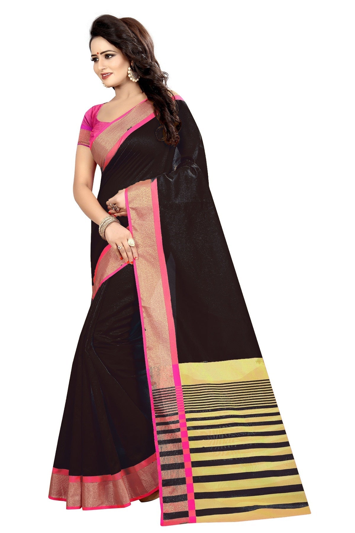 Vamika Black Cotton Silk Weaving Saree | Grocsy