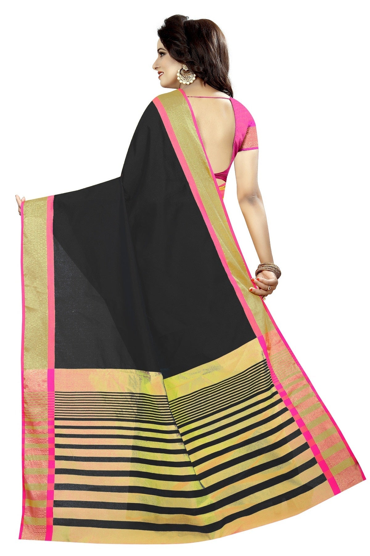 Vamika Black Cotton Silk Weaving Saree | Grocsy