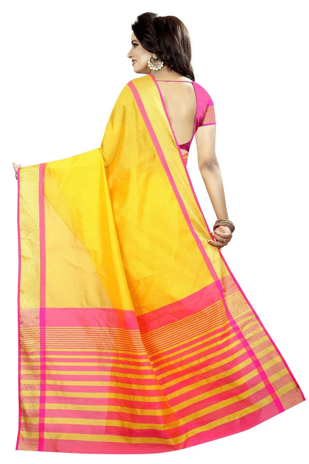 Vamika Yellow Cotton Silk Weaving Saree | Grocsy