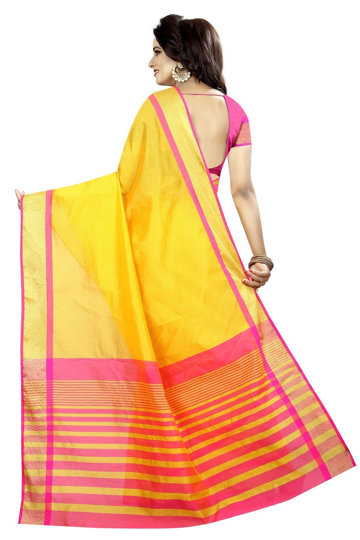 Vamika Yellow Cotton Silk Weaving Saree | Grocsy
