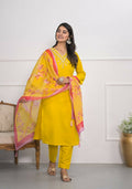Yellow Viscose Silk Embroidery with Thread and sequence Stitched Suit With Dupatta - Tanisha | Grocsy