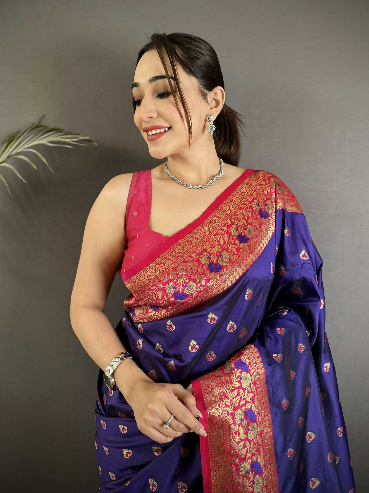 Joban Fashion Royal Blue Intricate Motifs Soft Silk Banarasi Saree | Grocsy