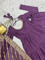 Evanik Mauve Pure Roman Silk Chanderi With Fully Flair Anarkali Pant With Dupatta | Grocsy