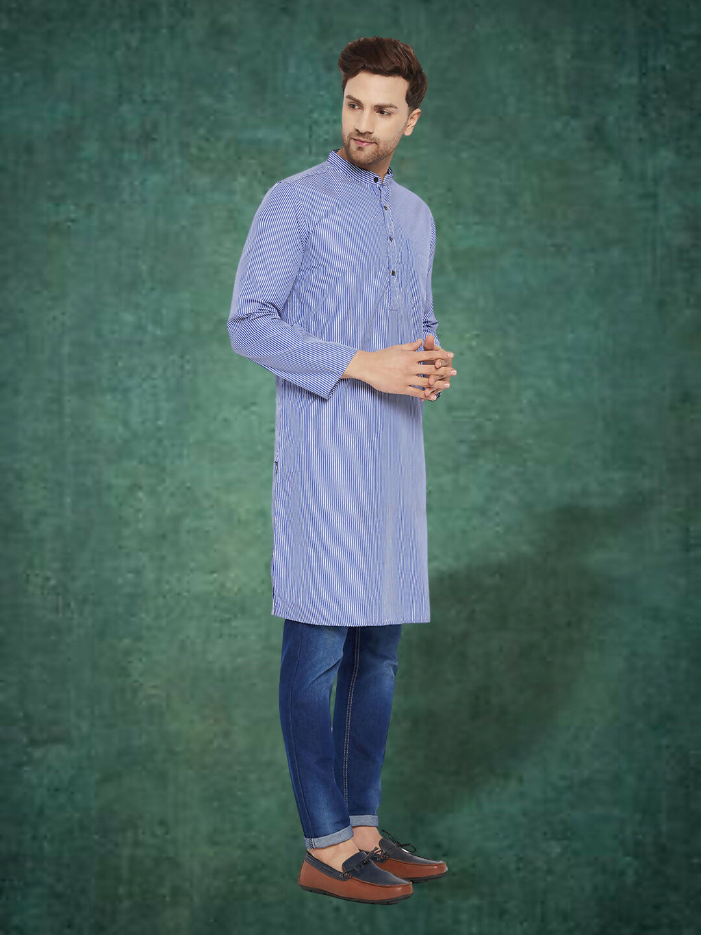 Even Apparels Men's Pure Cotton Blue Striped Kurta | Grocsy