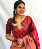 DEIANA'S Beautiful Designer Golden zari Soft Lichi Silk Saree - Brown | Grocsy