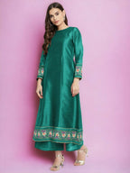 Ahalyaa Women Sea Green Printed Gotta Patti Kurti with Palazzos & Dupatta - Sea Green | Grocsy