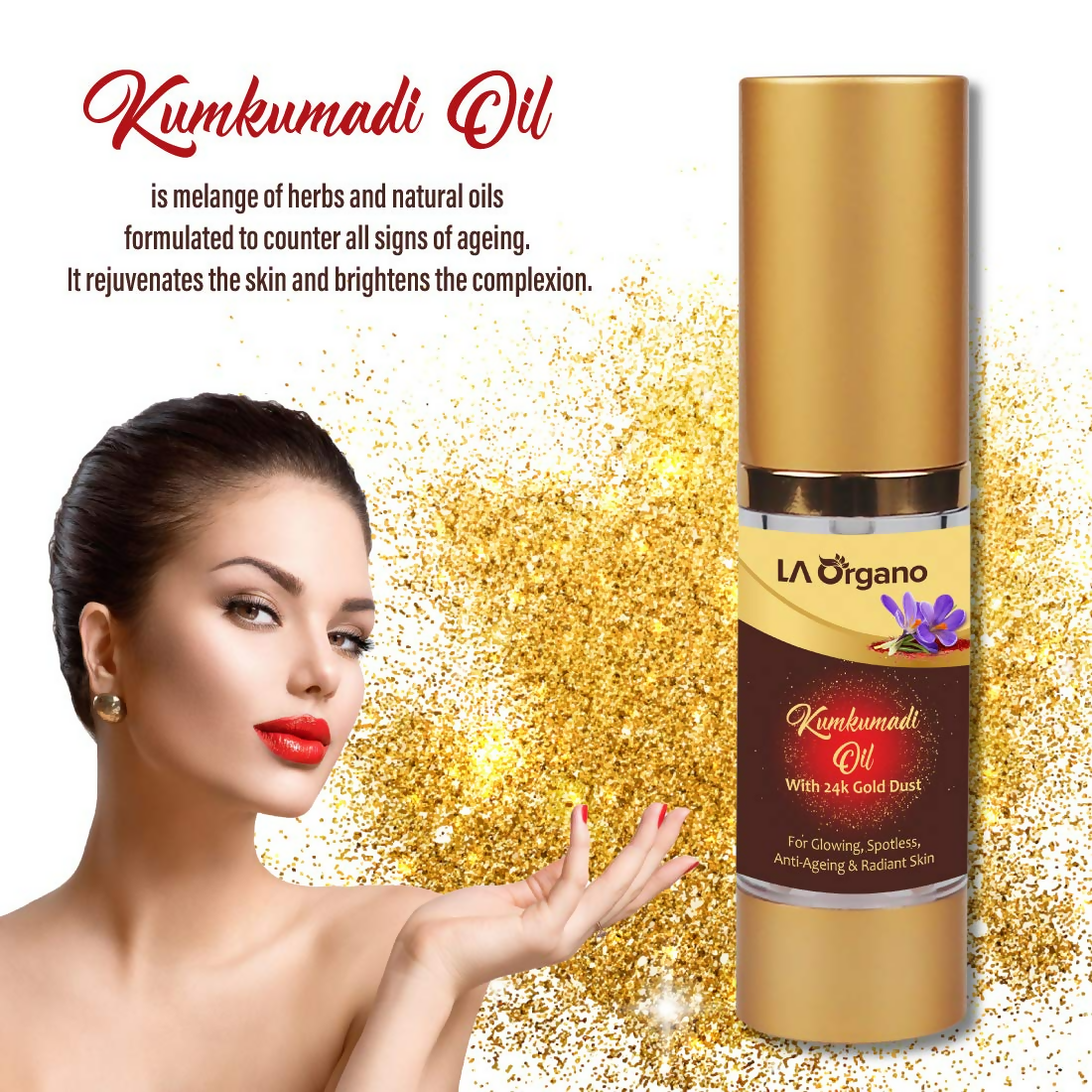 LA Organo Kumkumadi Oil Enriched with 24K Gold Dust | Grocsy