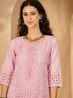 Joban Fashion Embroidery Pink Pure Cotton Cord Set | Grocsy