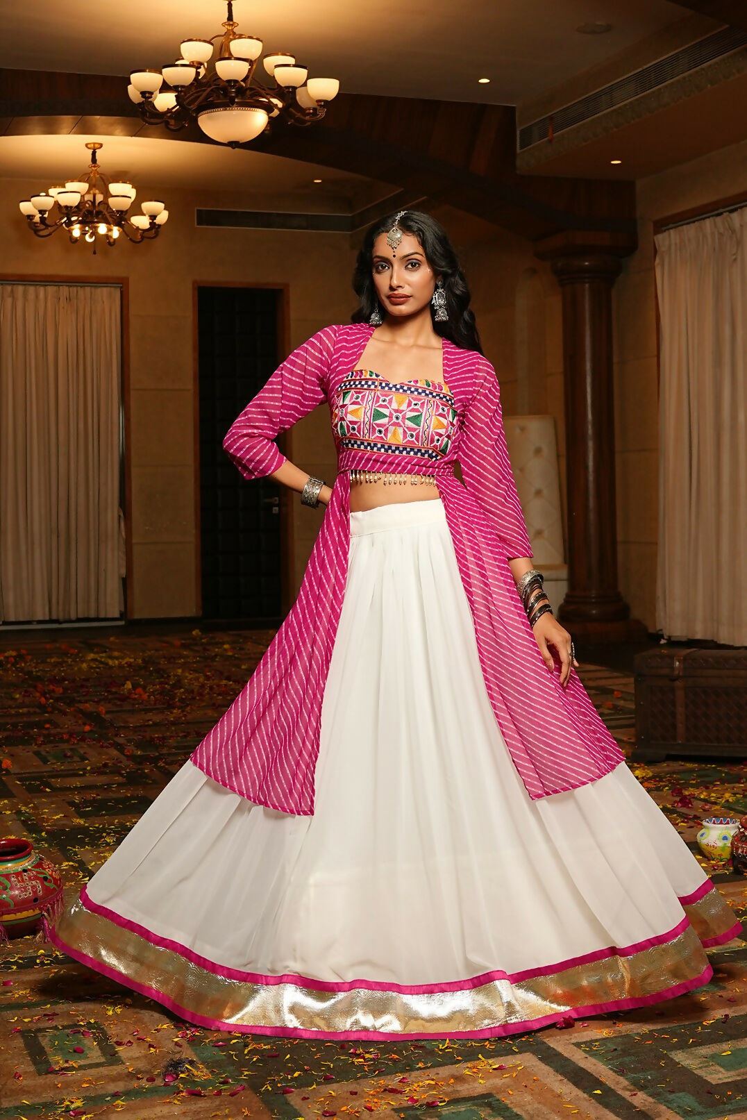 AI Fashion White Georgette Designer Navratri Wear Lehenga Choli Collection | Grocsy