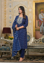 Partywear Designer Blue cotton Stitched Suit With Dupatta - Tanisha | Grocsy