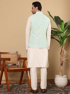 MULTI SHADES Men's Woven Design See Green Embroidered Nehru Jacket | Grocsy