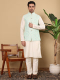 MULTI SHADES Men's Woven Design See Green Embroidered Nehru Jacket | Grocsy