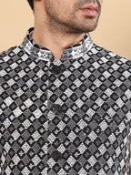 MULTI SHADES Men's Woven Design Black And White Embroidered Nehru Jacket | Grocsy