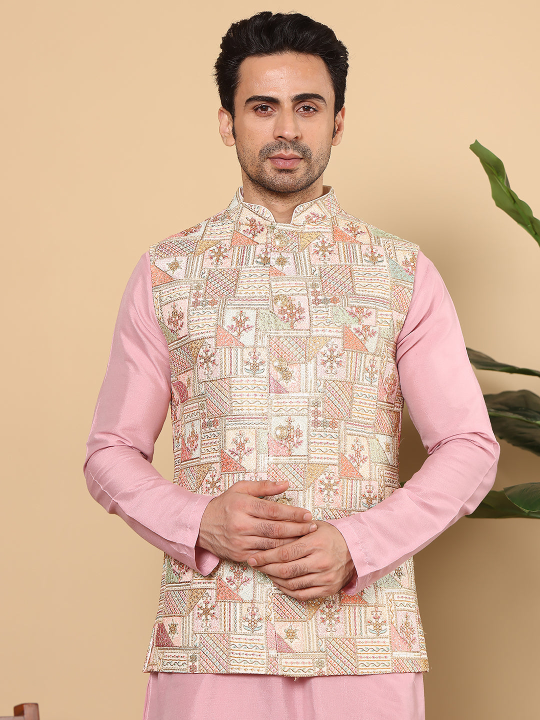 MULTI SHADES Men's Woven Design Multi Colour Embroidered Nehru Jacket | Grocsy