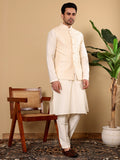 MULTI SHADES Men's Woven Design Cream Embroidered Nehru Jacket | Grocsy