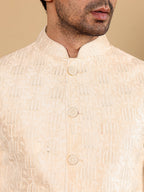 MULTI SHADES Men's Woven Design Cream Embroidered Nehru Jacket | Grocsy