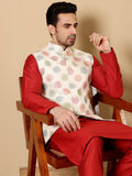 MULTI SHADES Men's Woven Design White Embroidered Nehru Jacket | Grocsy
