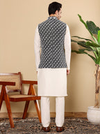 MULTI SHADES Men's Woven Design Black And White Embroidered Nehru Jacket | Grocsy