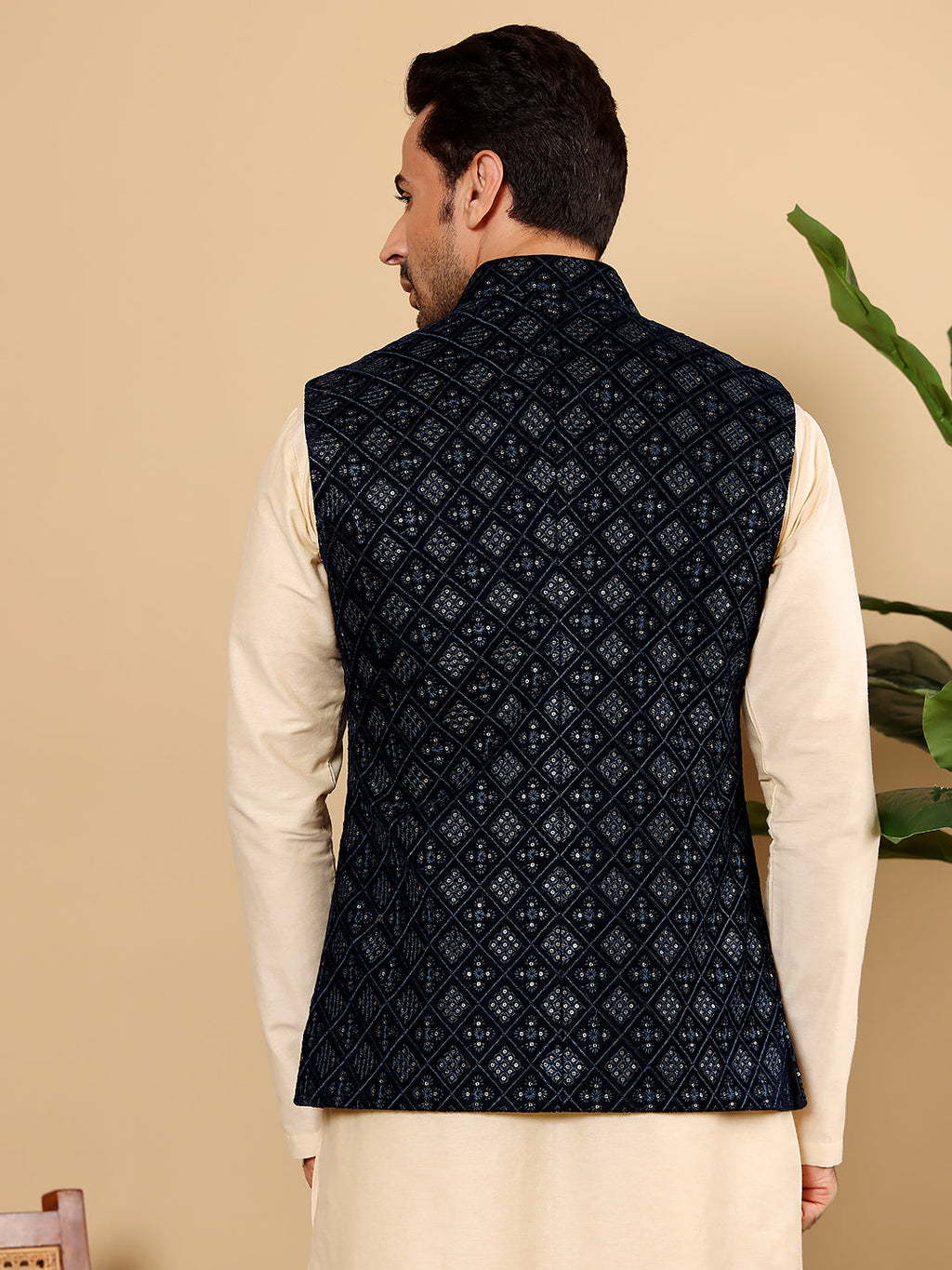 MULTI SHADES Men's Woven Design Black Embroidered Nehru Jacket | Grocsy