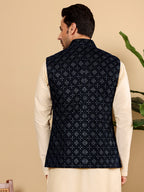 MULTI SHADES Men's Woven Design Black Embroidered Nehru Jacket | Grocsy