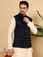 MULTI SHADES Men's Woven Design Black Embroidered Nehru Jacket | Grocsy