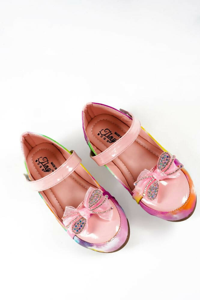 Tiny Bugs Girls Party Wear Velcro Ballerinas - Pink | Grocsy