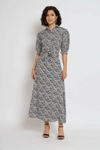 White Crepe Geometric Printed Top with Matching Skirt - Shivani | Grocsy