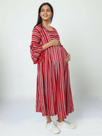 Manet Three Fourth Maternity Dress With Concealed Zipper Nursing Access - Red | Grocsy