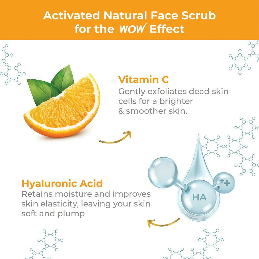 WOW Skin Science Vitamin C + Hyaluronic Acid Brightening Face Scrub For Gently Exfoliates, Smoothens Skin Texture | Grocsy