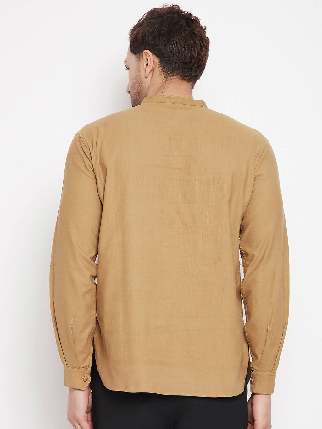 Even Apparels Beige Pure Cotton Short Men's Kurta With Band Collar | Grocsy